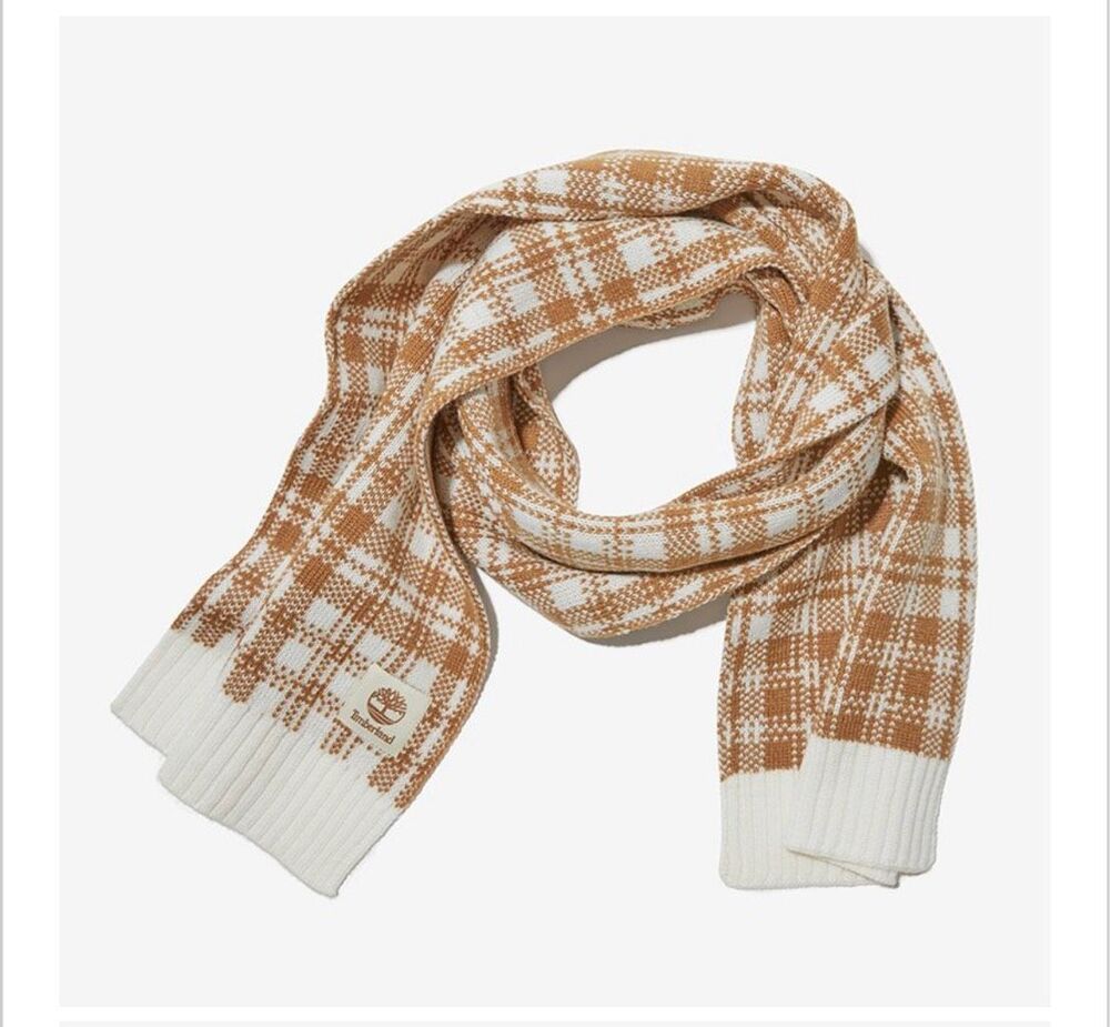Timberland tan and cream buffalo plaid scarf
